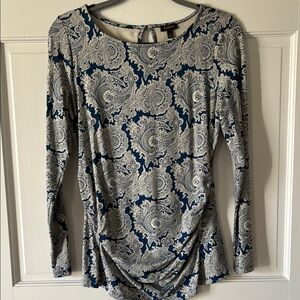 Blue and Cream Paisley Long Sleeve Top